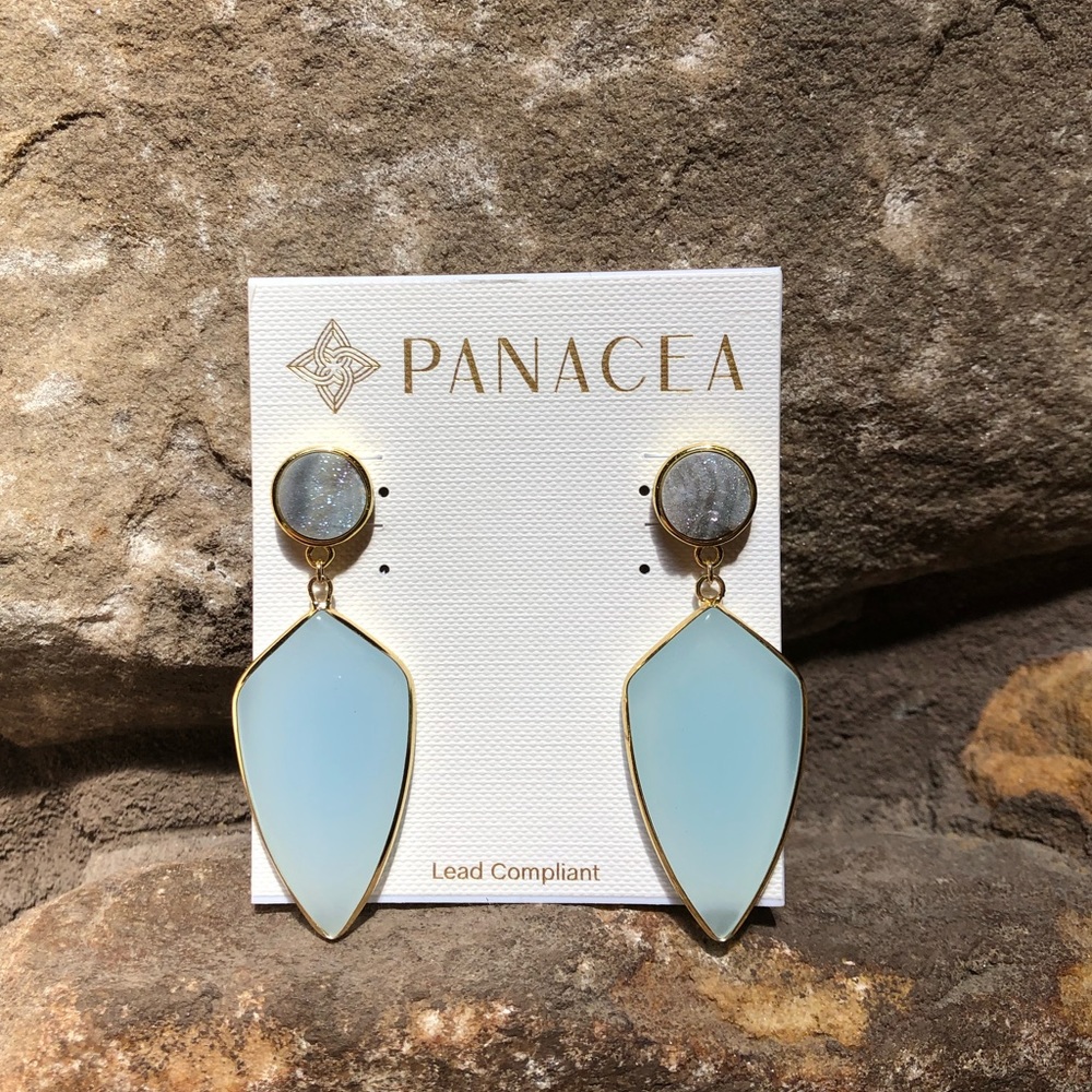 grey drusy blue triangle stone earrings